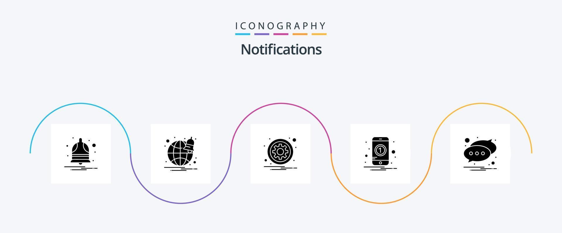 pacote de ícones de glifo 5 de notificações, incluindo notificação. Móvel. engrenagem. 1. notificação vetor