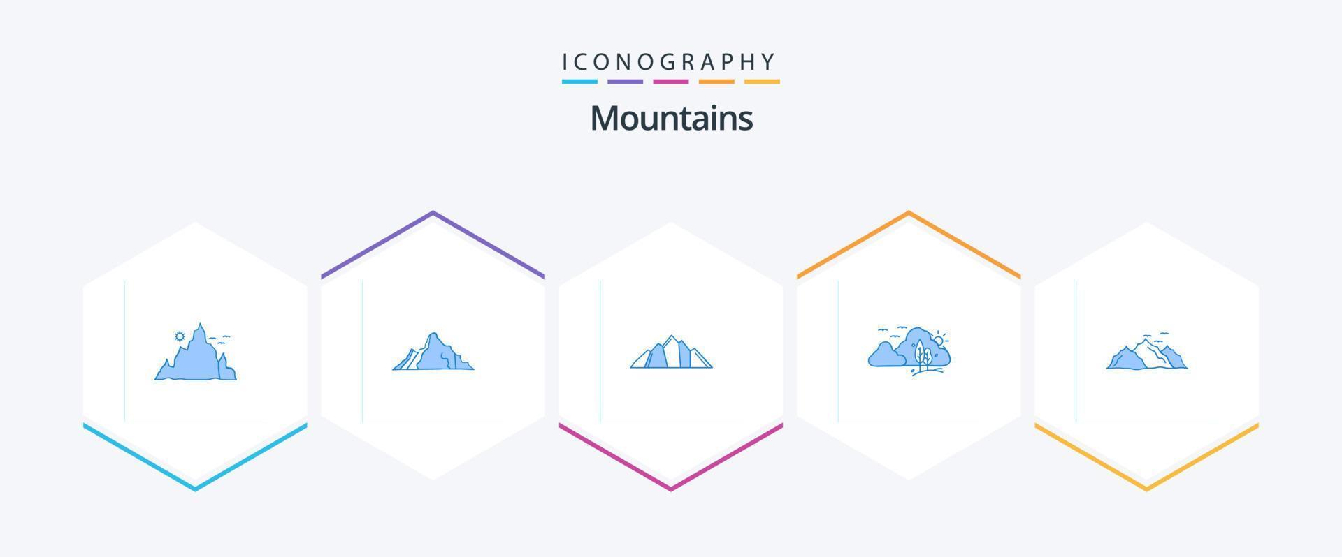 montanhas 25 pacote de ícones azul incluindo colina. montanha. montanha. árvore. colina vetor