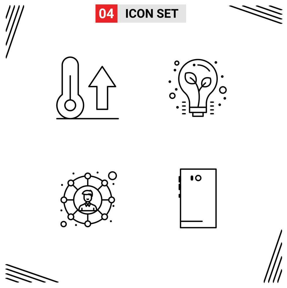 pacote de ícones vetoriais de estoque de 4 sinais e símbolos de linha para conexões climáticas termômetro luz rede social elementos editáveis de design vetorial vetor