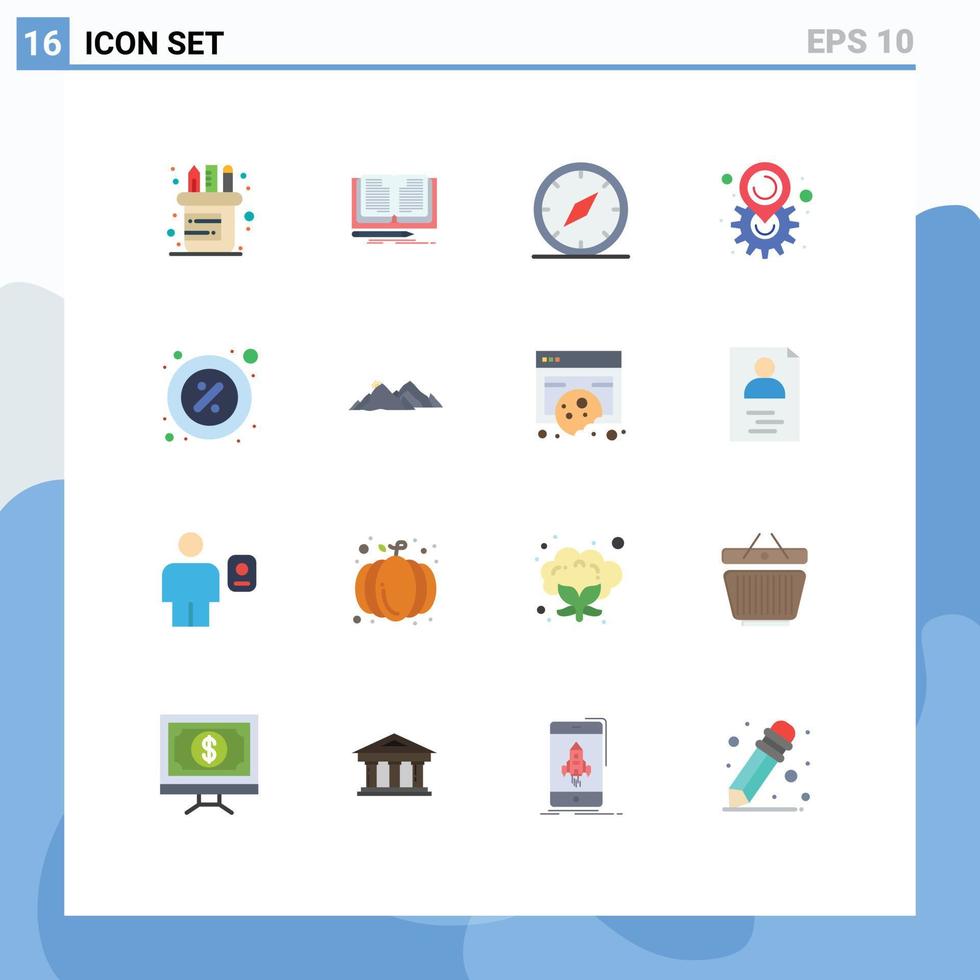 grupo de símbolos de ícone universal de 16 cores planas modernas de configuração de peça direção mapa engrenagem pacote editável de elementos de design de vetores criativos
