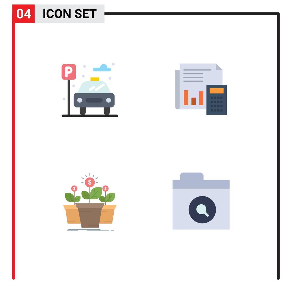 pacote de 4 sinais e símbolos de ícones planos modernos para mídia impressa na web, como cálculo da cidade, relatório bancário de estacionamento, elementos de design vetorial editáveis vetor
