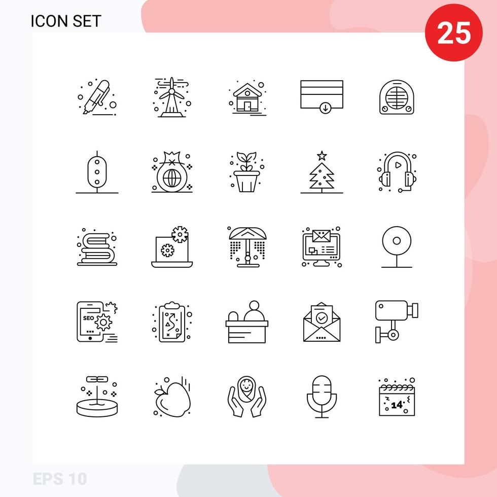 Pacote de linha de interface de usuário 25 de sinais e símbolos modernos de pagamento de aquecedor casa de dinheiro sustentável elementos de design de vetores editáveis