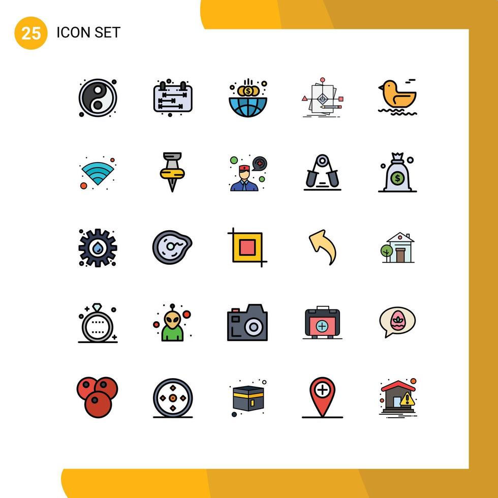 conjunto de 25 símbolos de símbolos de ícones de interface do usuário modernos para elementos de design de vetores editáveis de padrão de finanças de plano de rio