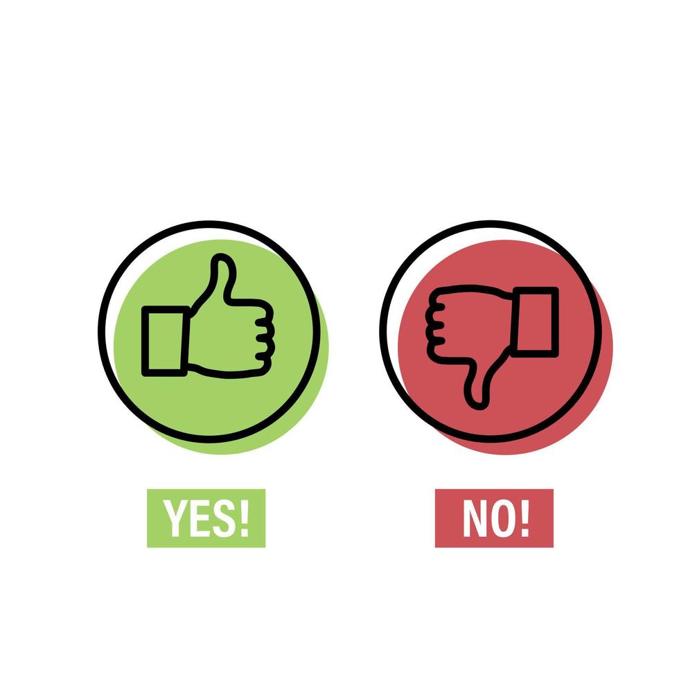 botões de seleção entre não e sim. símbolo de emoção positiva e negativa. vetor