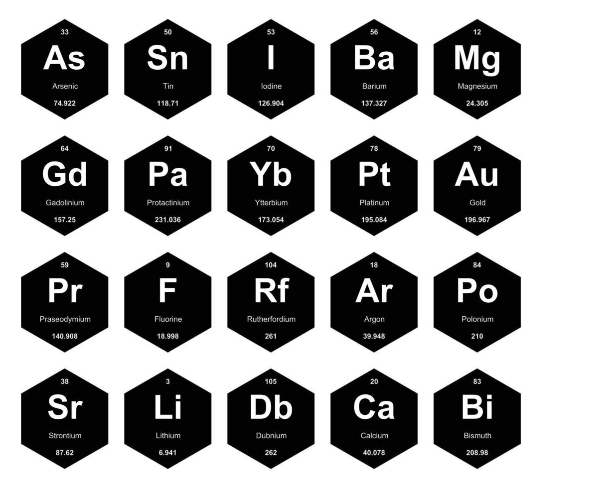 20 tabela periódica do design do pacote de ícones de elementos vetor