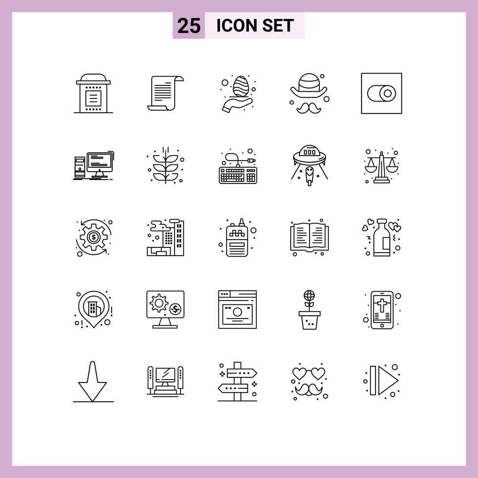 grupo de símbolos de ícone universal de 25 linhas modernas de configurações day usa brim care elementos de design de vetores editáveis