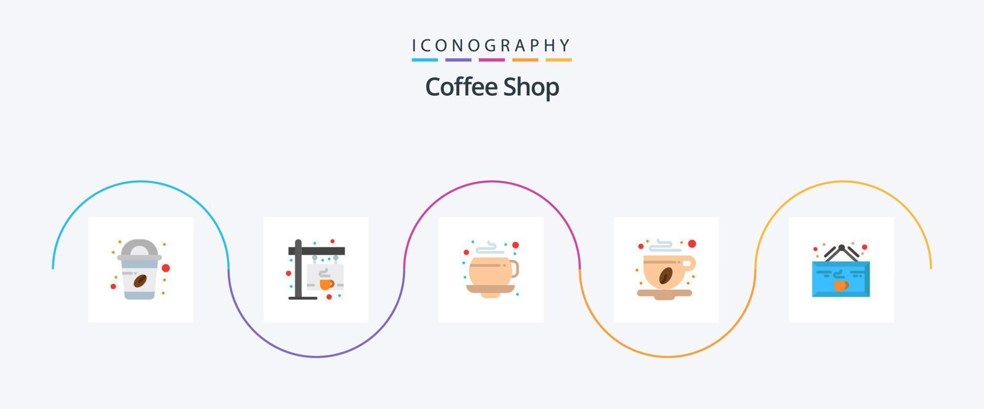 coffee shop flat 5 icon pack incluindo xícara. cafeteria. copo. beber. café vetor