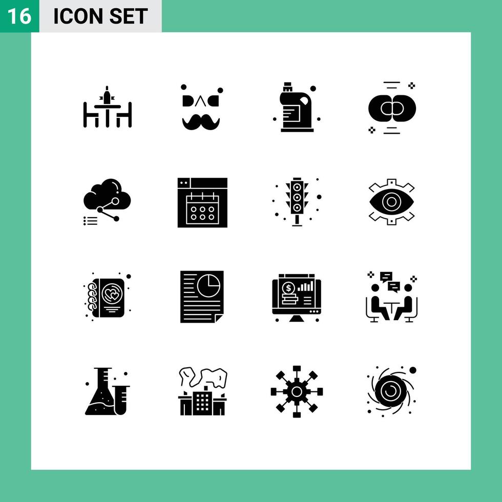 pacote de ícones vetoriais de estoque de 16 sinais e símbolos de linha para química, biologia, amor, bioquímica, fluido, elementos de design de vetores editáveis