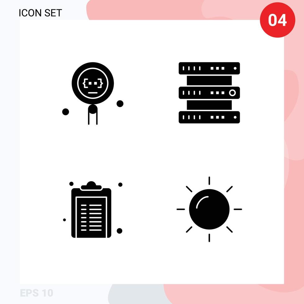 conjunto de 4 sinais de símbolos de ícones de interface do usuário modernos para codificação de programação de saúde, hospedagem de elementos de design de vetores editáveis