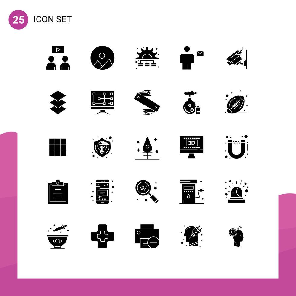conjunto moderno de pictograma de 25 glifos sólidos de processo de câmera de segurança carta envelope elementos de design de vetores editáveis