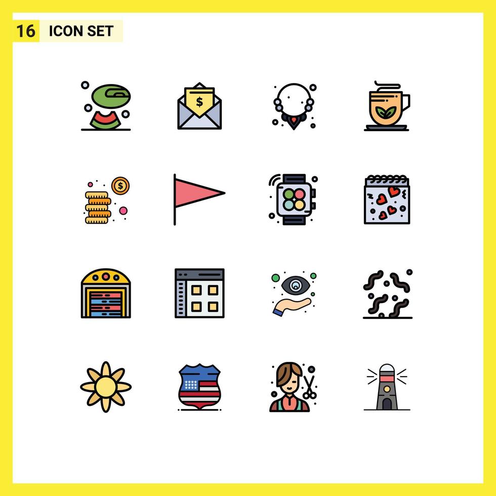 16 interface do usuário pacote de linhas cheias de cores planas de sinais e símbolos modernos de dinheiro gema bem-estar verde editável elementos de design de vetores criativos
