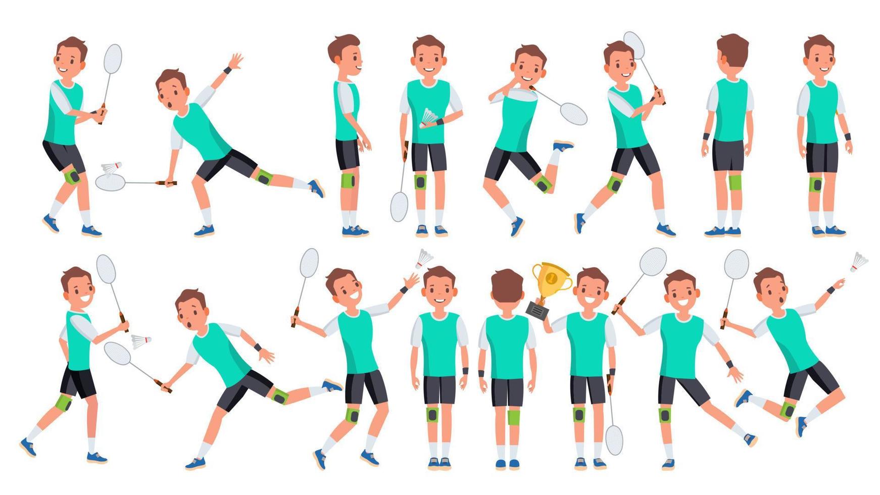 vetor masculino de jogador de badminton. atividade de verão. treinamento do campeonato. ilustração de personagem de desenho animado plana isolada