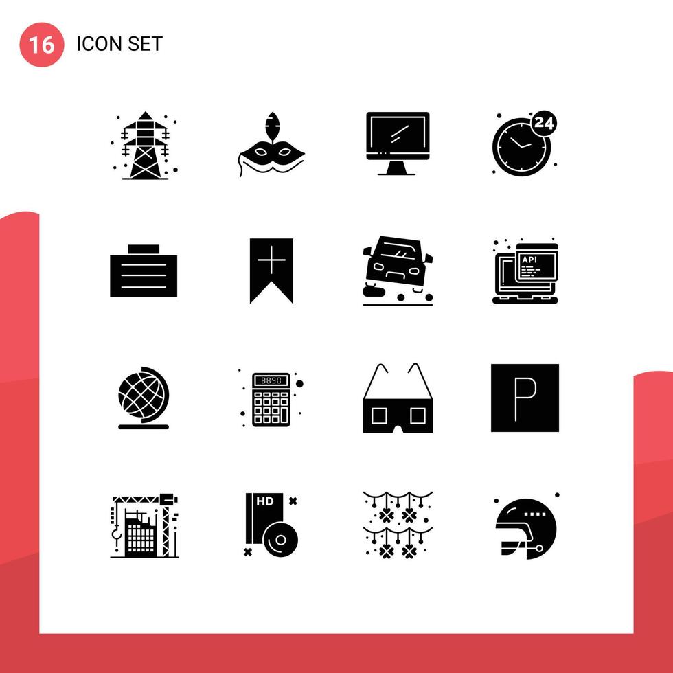 16 glifos sólidos vetoriais temáticos e símbolos editáveis de elementos de design de vetores editáveis de hora de computador aberto