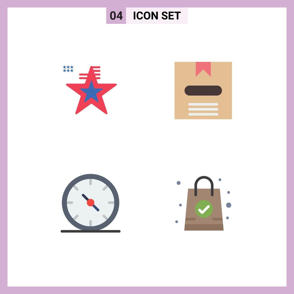 pacote de 4 sinais e símbolos de ícones planos modernos para mídia impressa na web, como bússola estrela eua e elementos de design de vetores editáveis de escritório