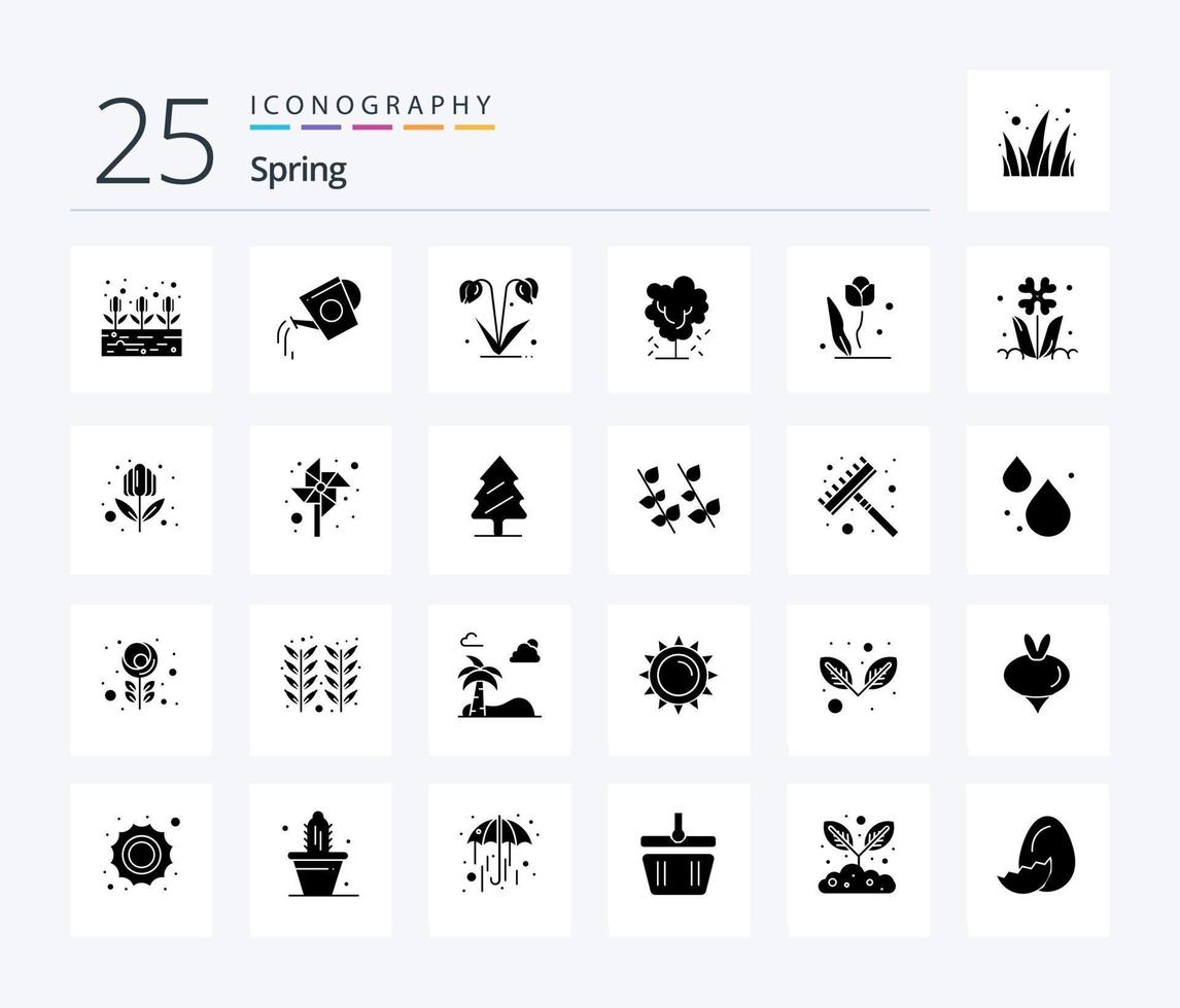 primavera 25 pacote de ícones de glifos sólidos, incluindo primavera. árvore de maçã. agua. maçã. primavera vetor