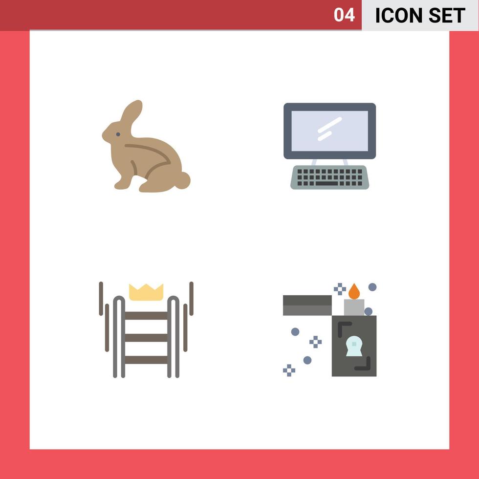 grupo de 4 ícones planos modernos definidos para elementos de design de vetores editáveis de coroa de dispositivo de coelho de escada de coelho