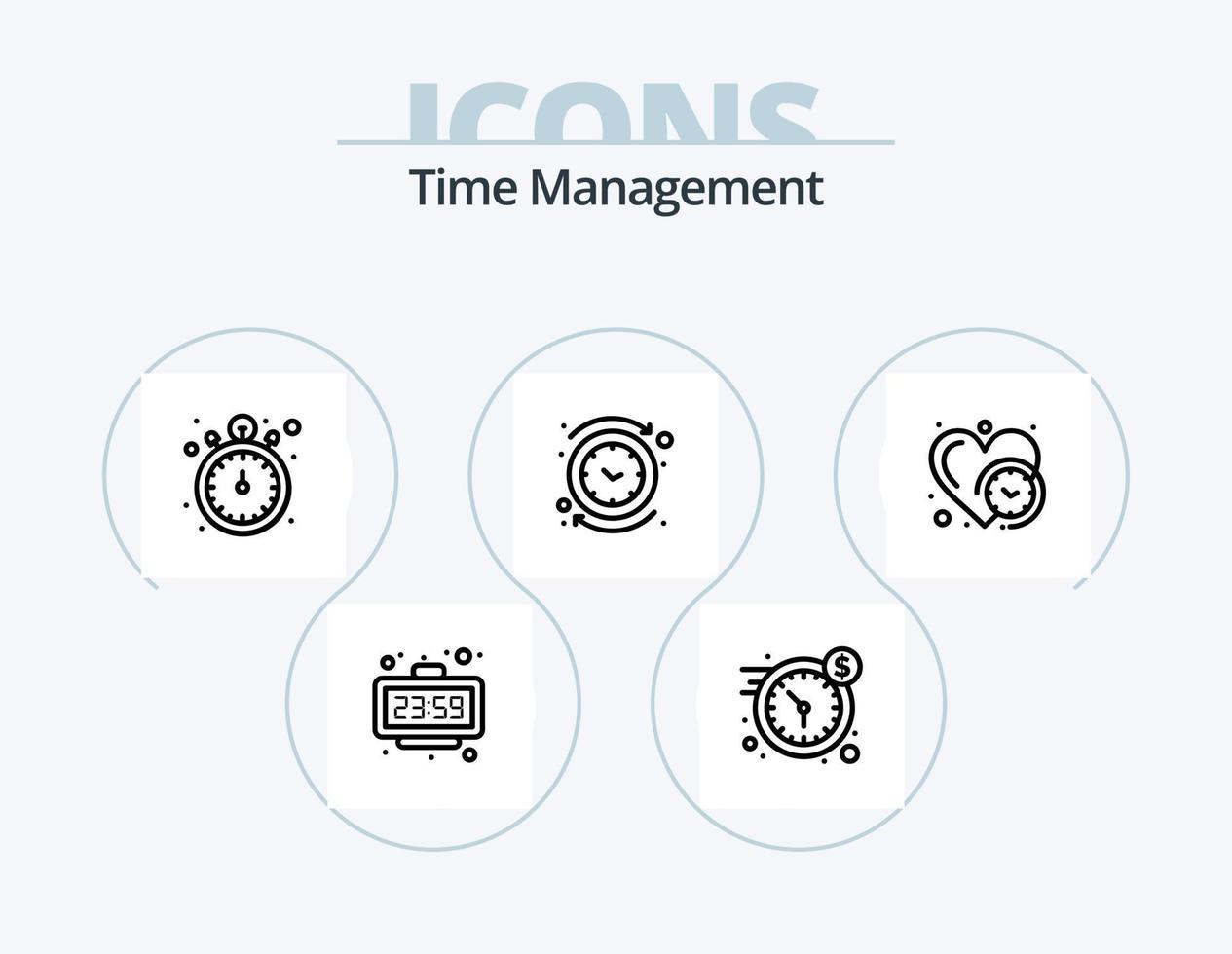 pacote de ícones de linha de gerenciamento de tempo 5 design de ícones. círculo. ver. relógio. cronômetro. relógio de bolso vetor