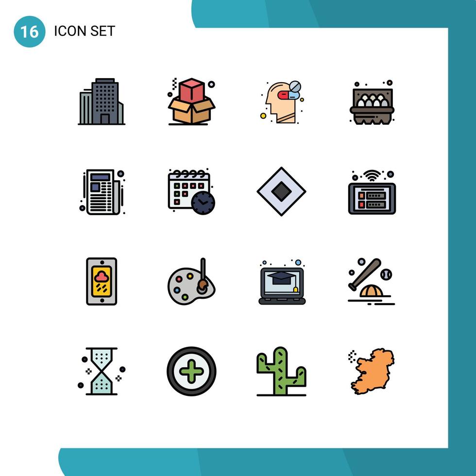 pacote de interface do usuário de 16 linhas de data preenchidas com cores planas básicas assinar ovo de jornal saudável elementos de design de vetores criativos editáveis