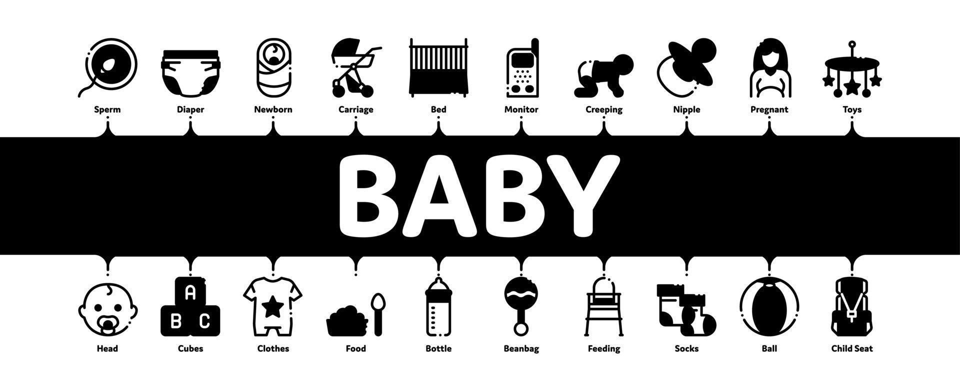 roupas de bebê e ferramentas vetor mínimo de banner infográfico