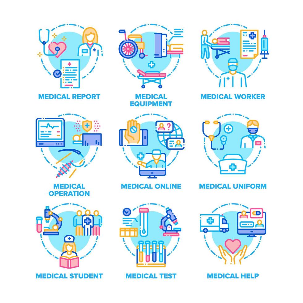 conjunto de ícones de tratamento médico ilustrações coloridas vetoriais vetor