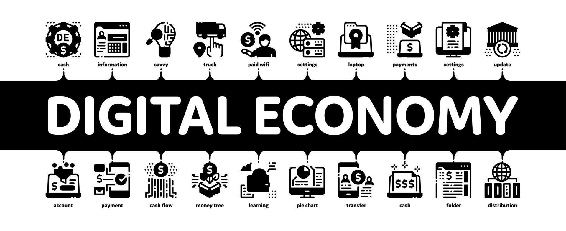 vetor de banner infográfico mínimo de economia digital e e-business
