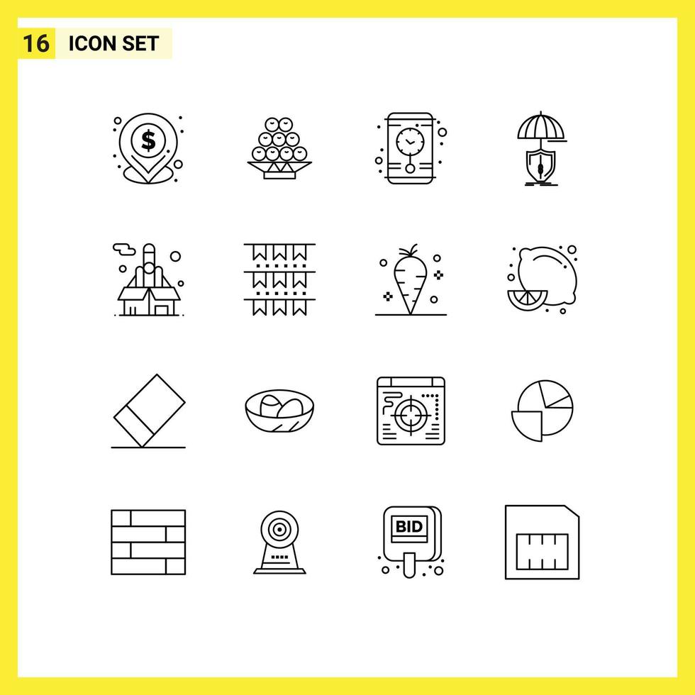 16 ícones criativos, sinais e símbolos modernos de elementos de design de vetores editáveis de proteção de tempo de negócios de foguetes
