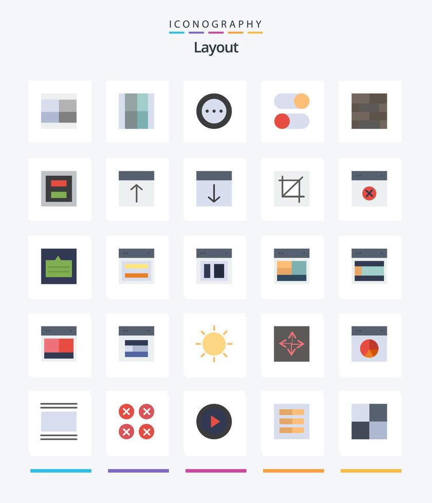 layout criativo 25 pacote de ícones planos, como layout. disposição dos tijolos. pedido. definições. Carregando vetor