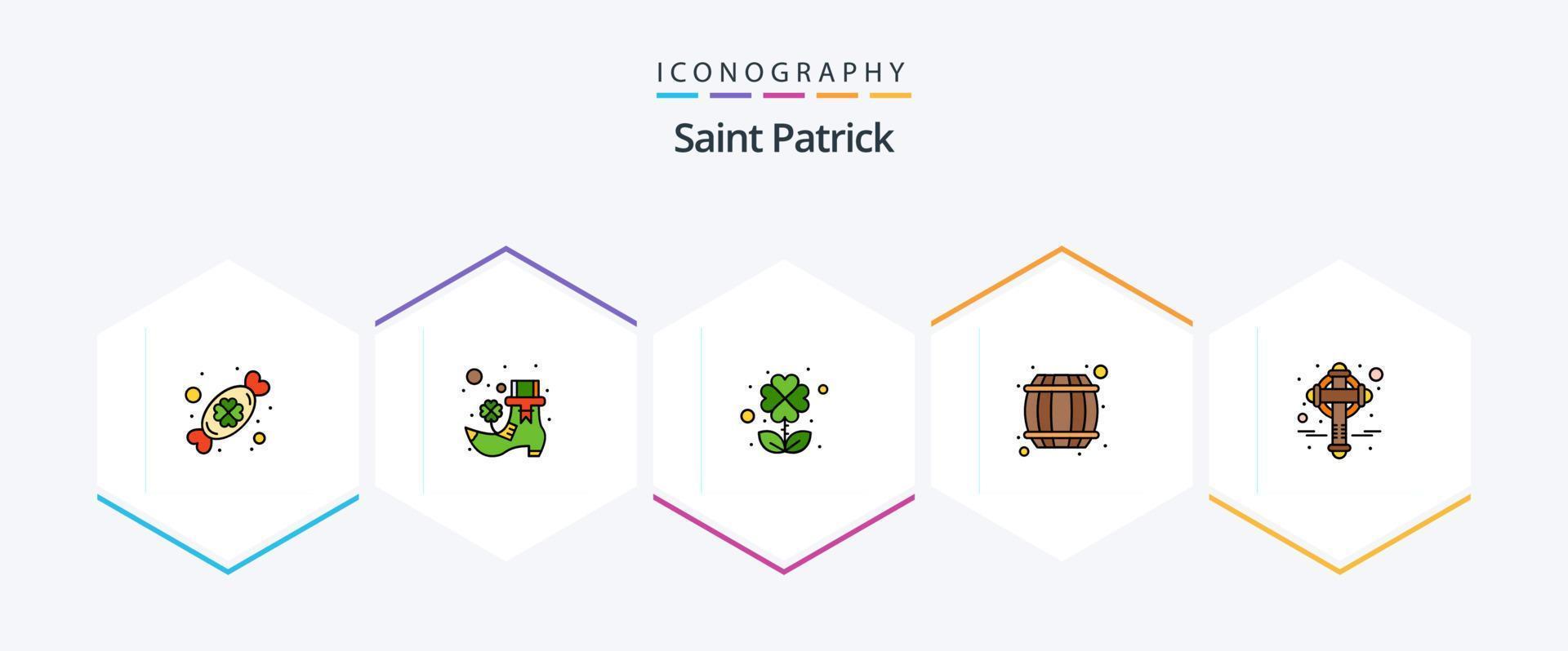 pacote de ícones de 25 linhas preenchidas de saint patrick, incluindo patrick. Irlanda. quatro. Cruz. recipiente vetor
