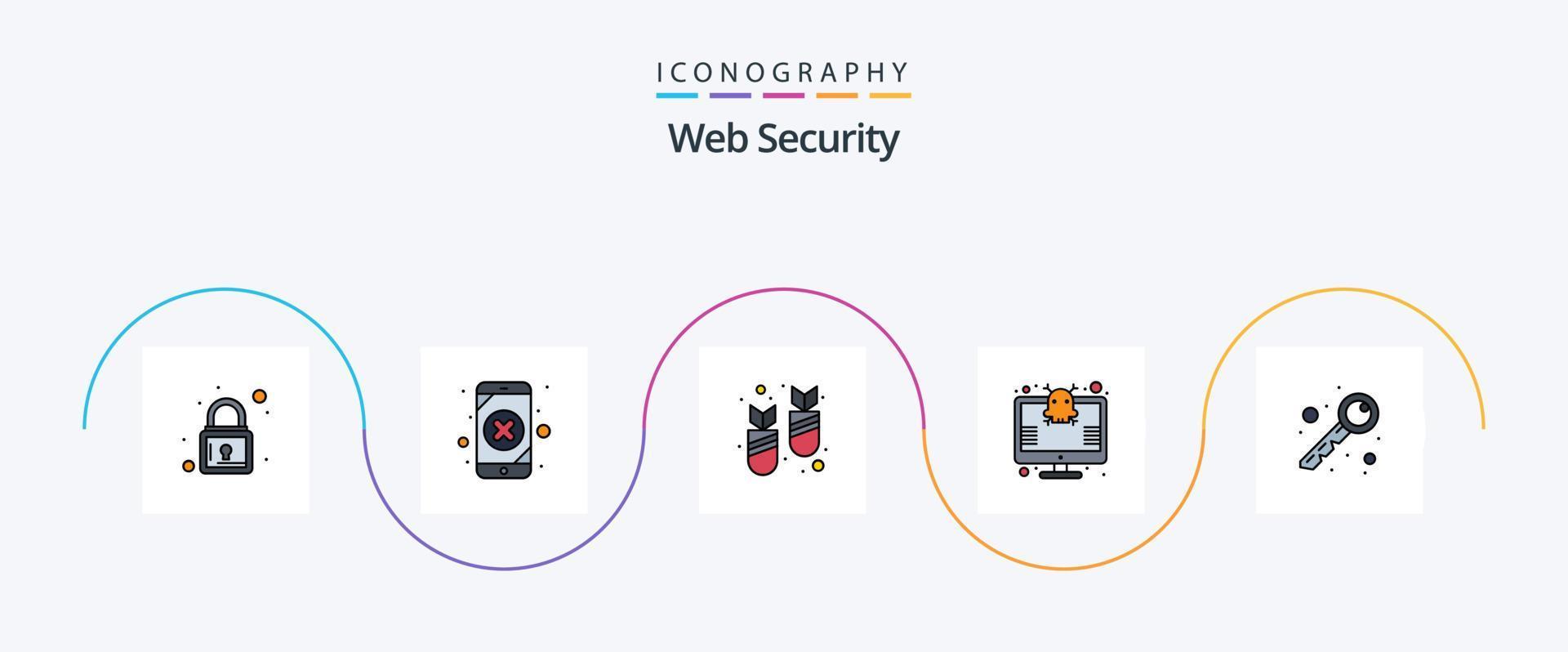 linha de segurança da web preenchida com 5 ícones planos, incluindo aberto. vírus. bombear. segurança. segurança vetor