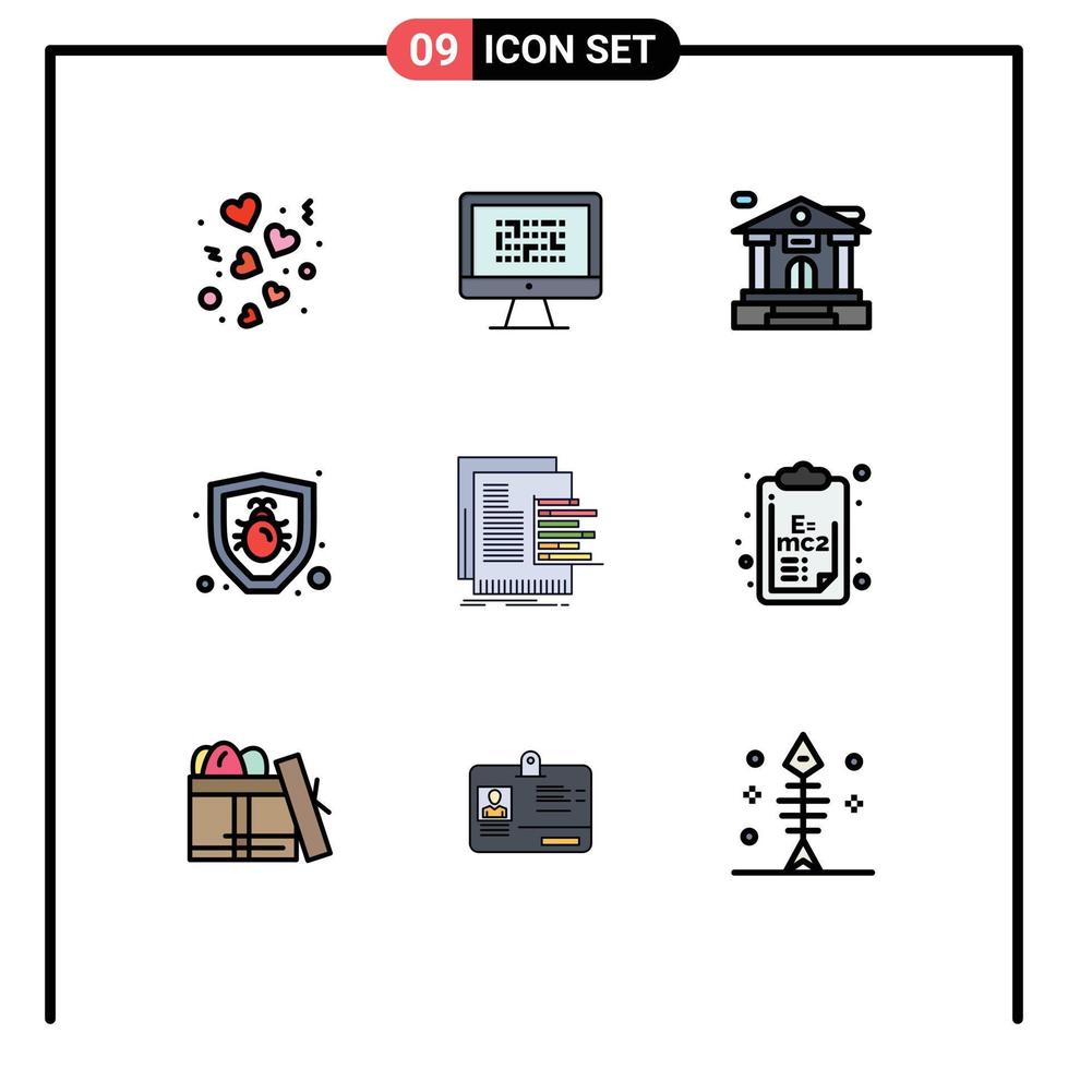 pacote de interface de usuário de 9 cores planas básicas de linhas preenchidas de elementos de design de vetores editáveis de bug de criptografia de proteção de gráfico