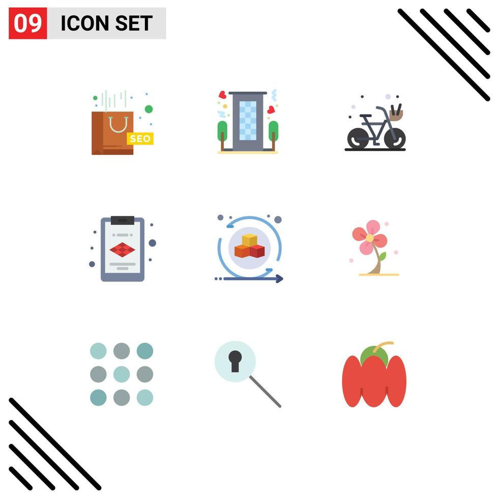 grupo de símbolos de ícone universal de 9 cores planas modernas de ambiente interativo camada romântica elementos de design de vetores editáveis de verão
