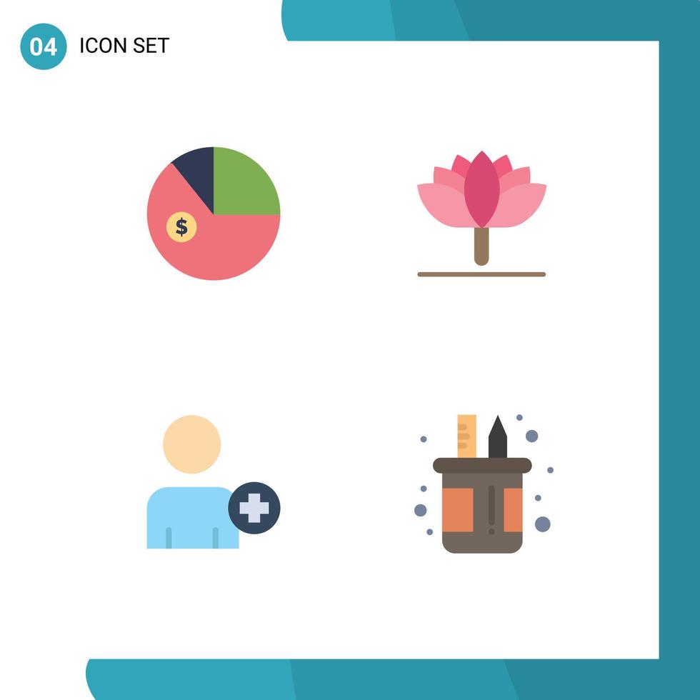 pacote de interface do usuário de 4 ícones planos básicos de análise, homem, investimento, suporte de tulipa, elementos de design de vetores editáveis