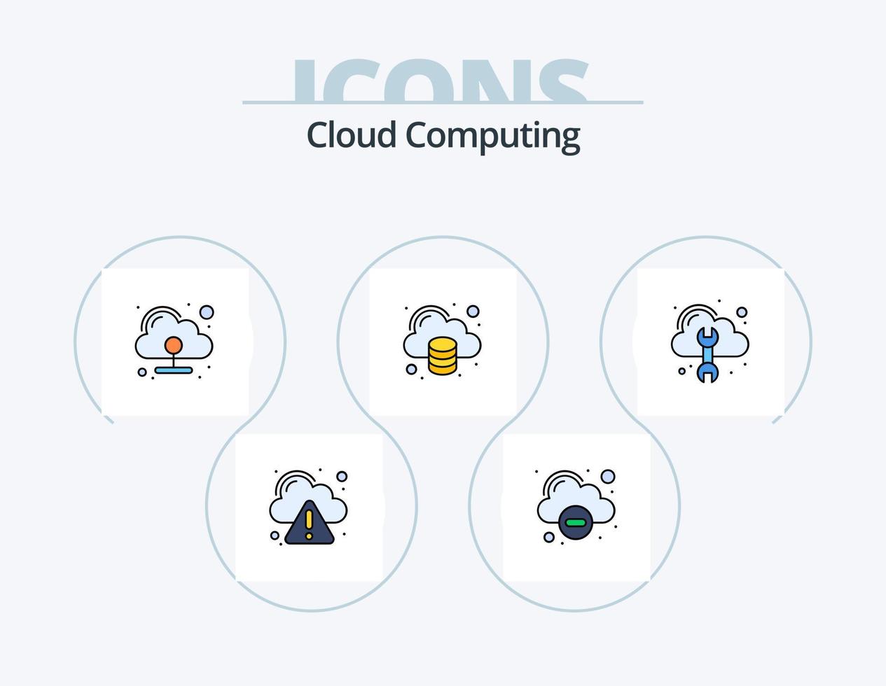 linha de computação em nuvem cheia de design de ícones do pacote 5. erro. android. armazenar. nuvem vetor