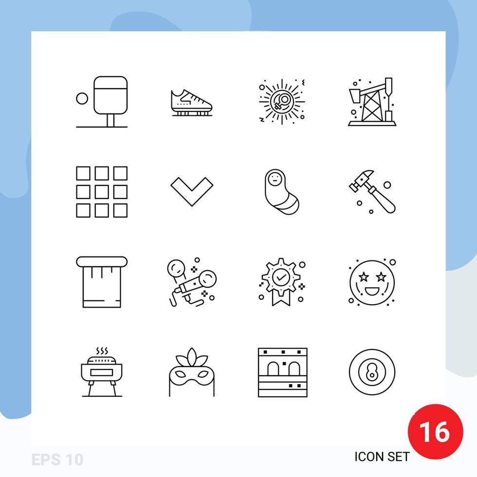 grupo de 16 contornos de sinais e símbolos para baixo sinal de web design grade bomba jack elementos de design de vetores editáveis