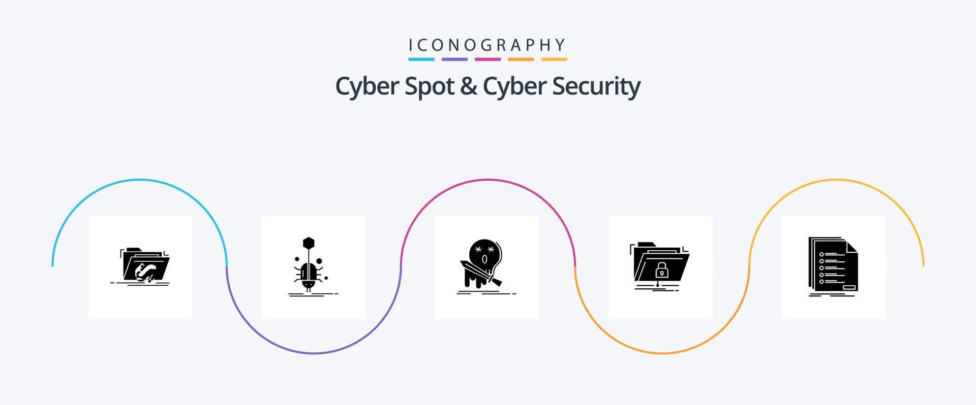 pacote de ícones de ponto cibernético e glifo de segurança cibernética 5, incluindo pasta. criptografia. vírus. espada. jogos vetor