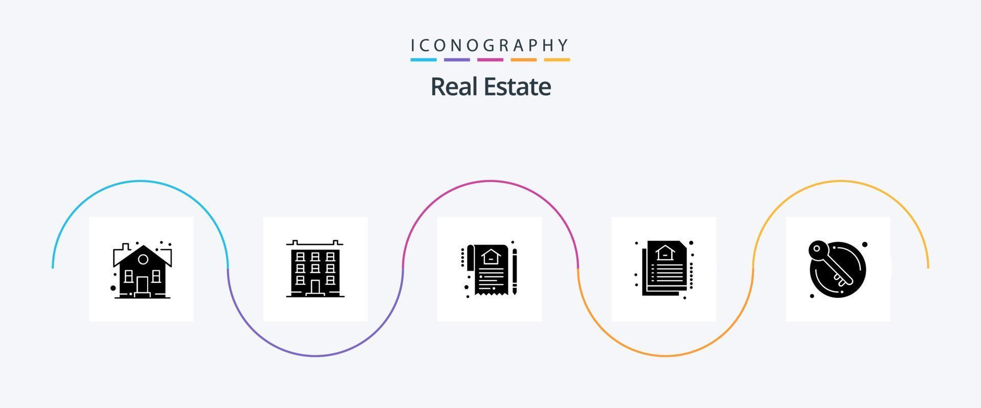 pacote de ícones imobiliários glifo 5 incluindo real. documento. casa. contrato. lar vetor