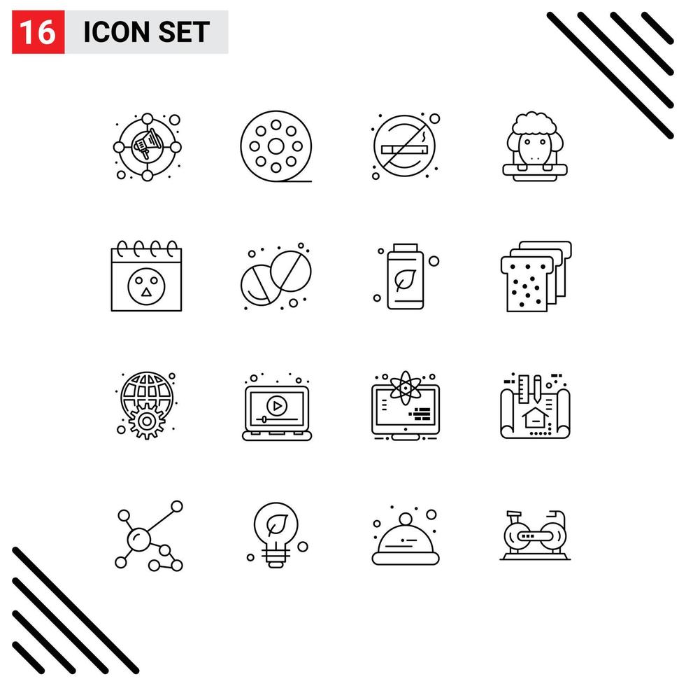 16 ícones criativos sinais modernos e símbolos de halloween primavera saúde ovelhas páscoa elementos de design vetoriais editáveis vetor