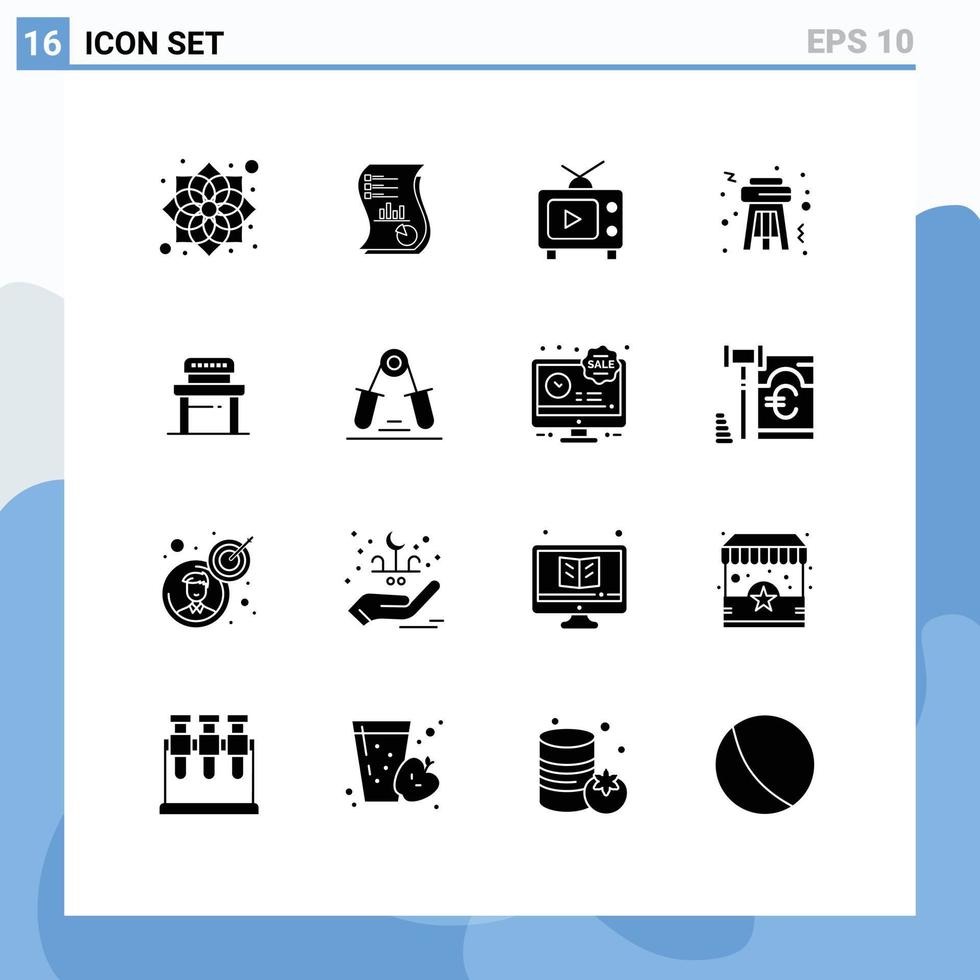 conjunto de 16 sinais de símbolos de ícones de interface do usuário modernos para banquinho de festa marketing vídeo televisão elementos de design de vetores editáveis