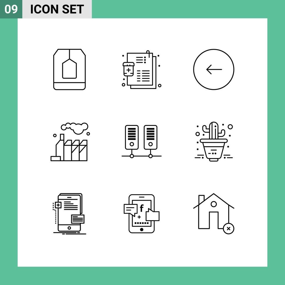 pacote de ícones vetoriais de estoque de 9 sinais e símbolos de linha para receita de poluição central, reprodução de energia, elementos de design de vetores editáveis