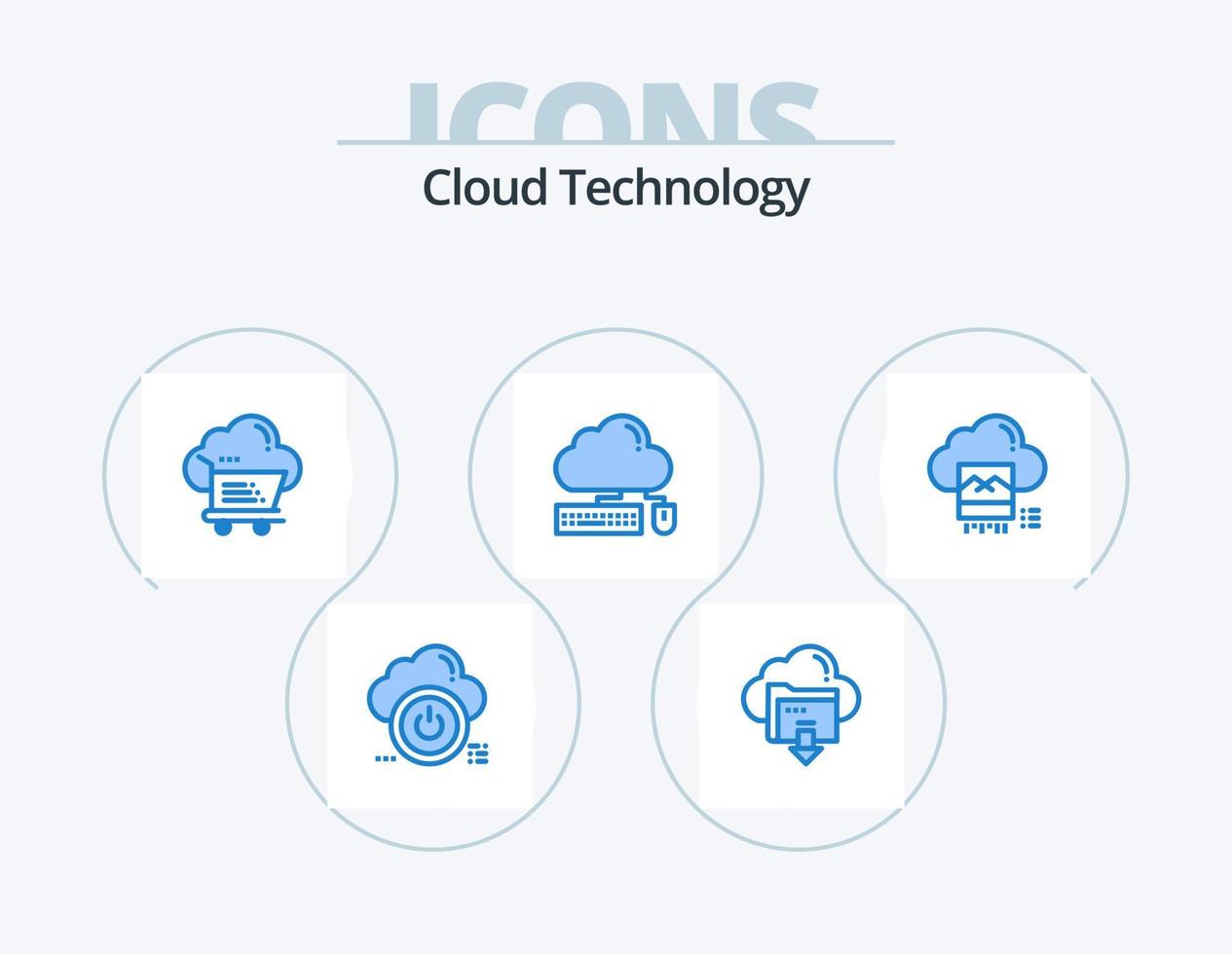 design de ícones do pacote de 5 ícones azuis de tecnologia de nuvem. mouse. Informática. nuvem. carrinho. carrinho vetor