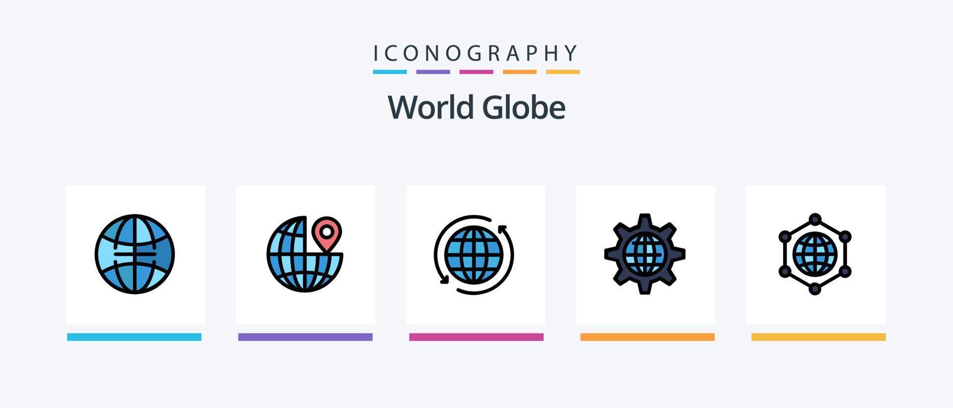 linha globo cheia de 5 ícones incluindo . no mundo todo. globo. eco. design de ícones criativos vetor