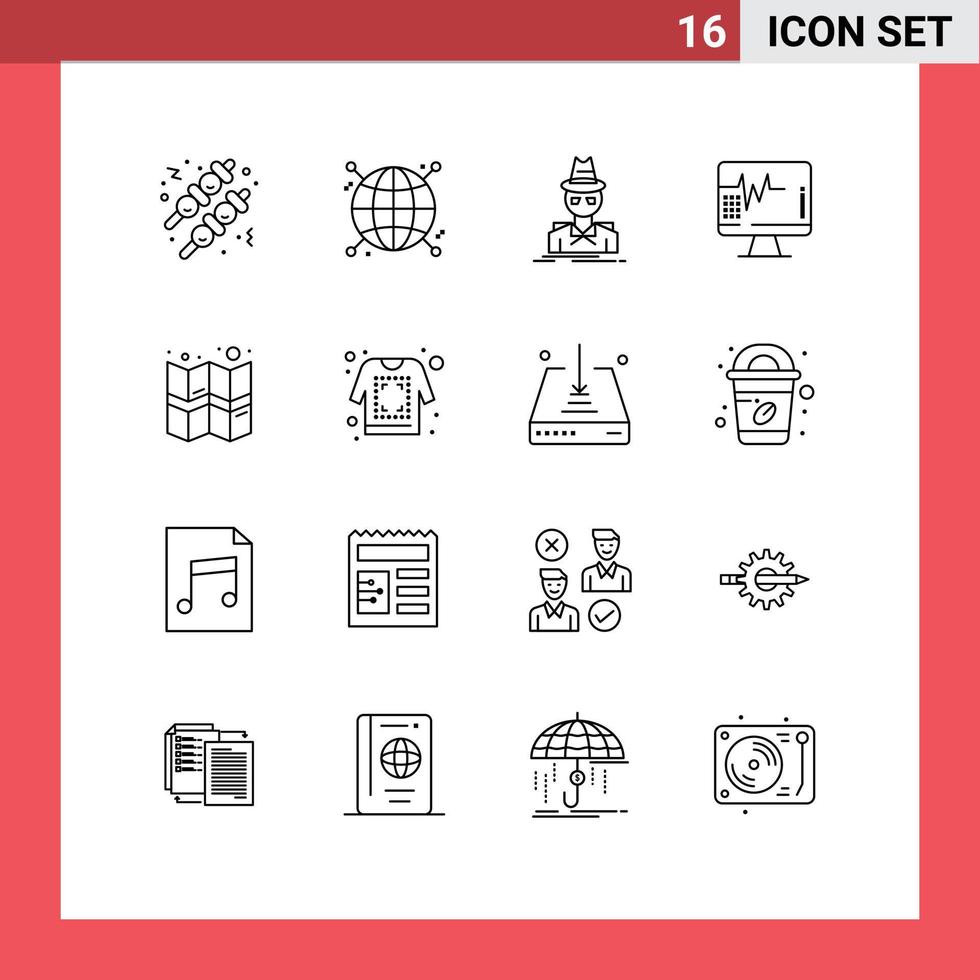 grupo de 16 contornos modernos definidos para localização de elementos de design de vetores editáveis de hospital de hackers médicos