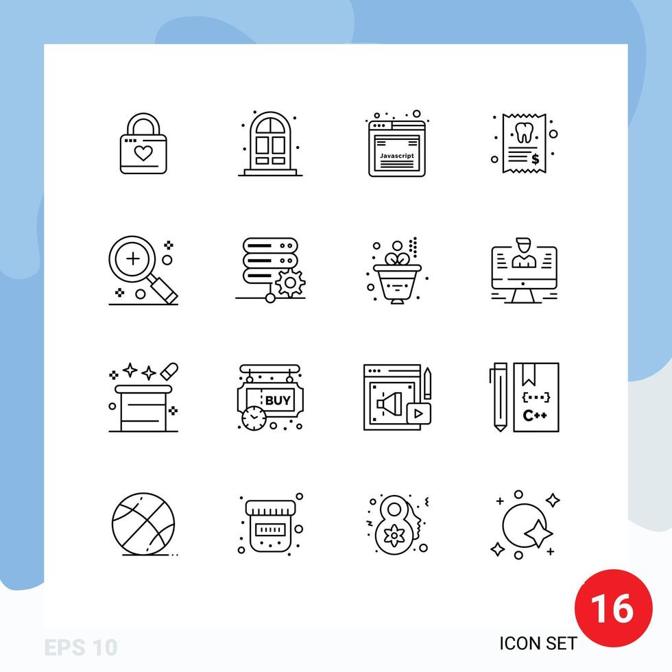 pacote de interface do usuário de 16 contornos básicos de encontrar elementos de design de vetores editáveis de relatório de design de dente