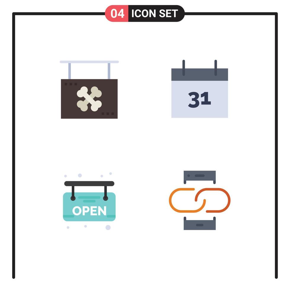 conjunto de 4 ícones planos vetoriais na grade para placa de data de loja aberta contato elementos de design de vetores editáveis