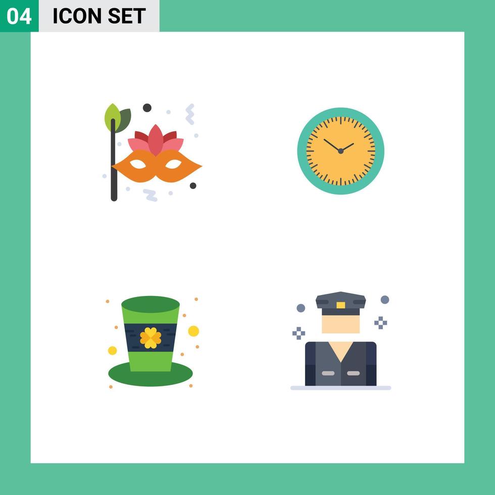 pacote de ícones vetoriais de estoque de 4 sinais e símbolos de linha para o relógio facial do dia da máscara, elementos de design de vetor editável irlandês
