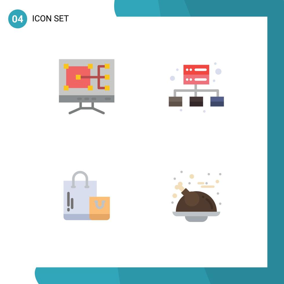 conjunto de pictogramas de 4 ícones planos simples de bolsa de negócios de loja de informática elementos de design de vetores editáveis de ação de graças