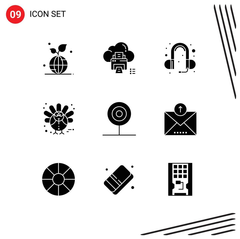 conjunto de 9 sinais de símbolos de ícones de interface do usuário modernos para doces impressora de ação de graças férias som editável elementos de design vetorial vetor