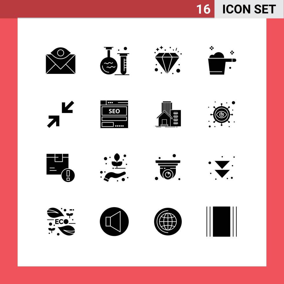 16 interface do usuário pacote de glifos sólidos de sinais modernos e símbolos de setas calibre educação riqueza detergente elementos de design de vetores editáveis