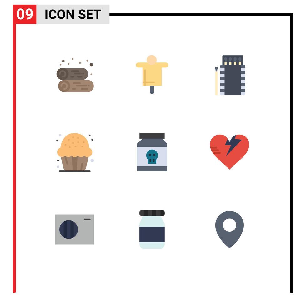 grupo de símbolos de ícone universal de 9 cores planas modernas de sobremesa doce combina elementos de design de vetores editáveis de caixa de biscoito