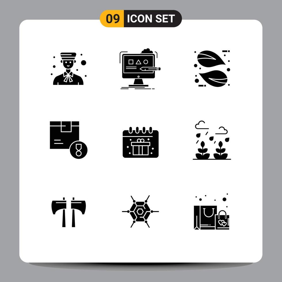 conjunto de 9 sinais de símbolos de ícones de interface do usuário modernos para certificado logístico natureza digital elementos de design de vetores editáveis